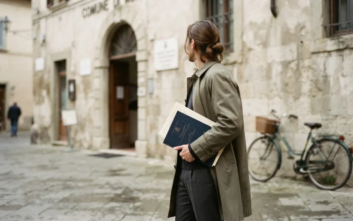 Persona con il fascicolo accademico pronto per la presentazione a un’istituzione italiana