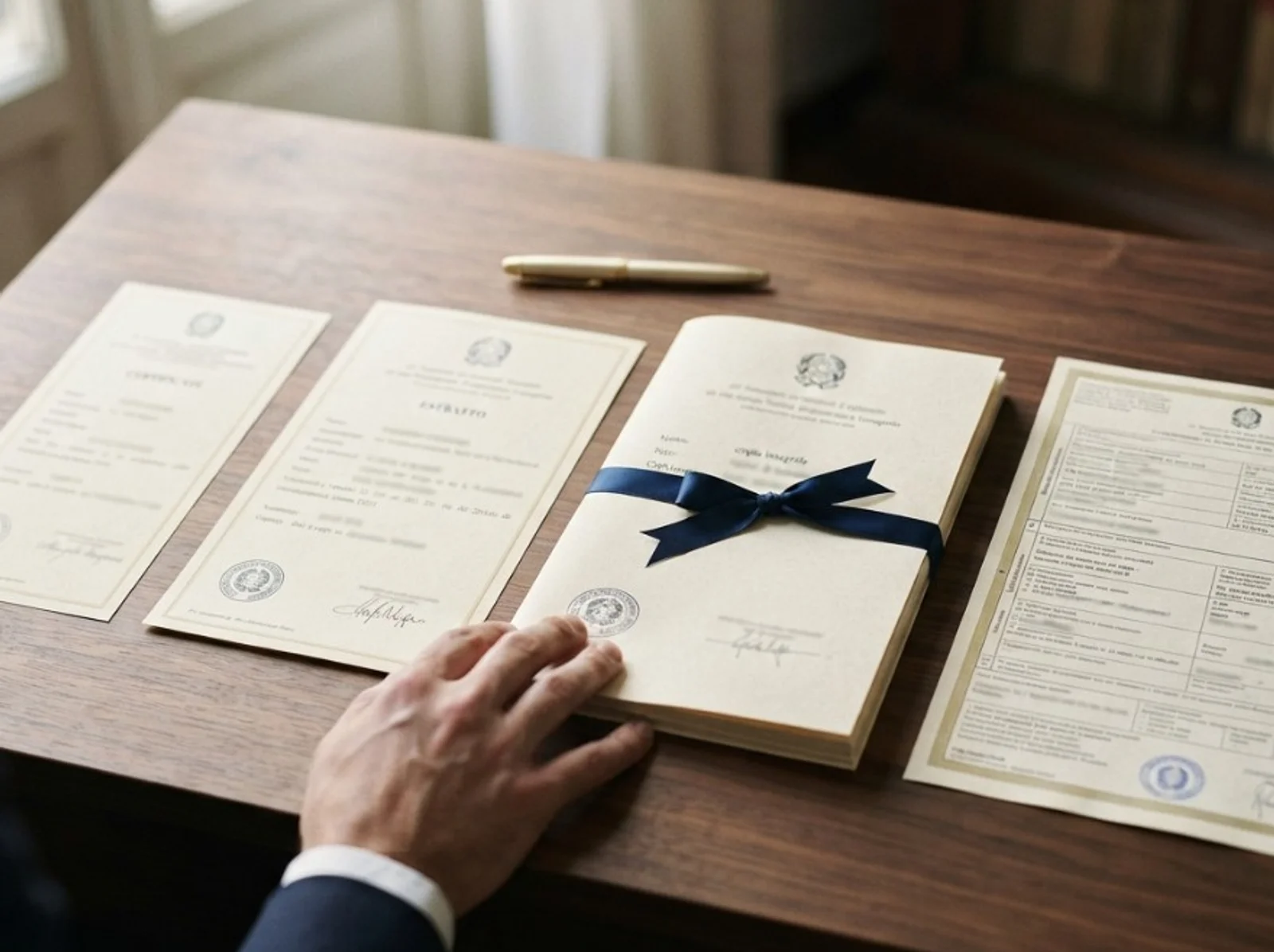 Documenti italiani di stato civile pronti per un confronto tra certificato, estratto e copia integrale