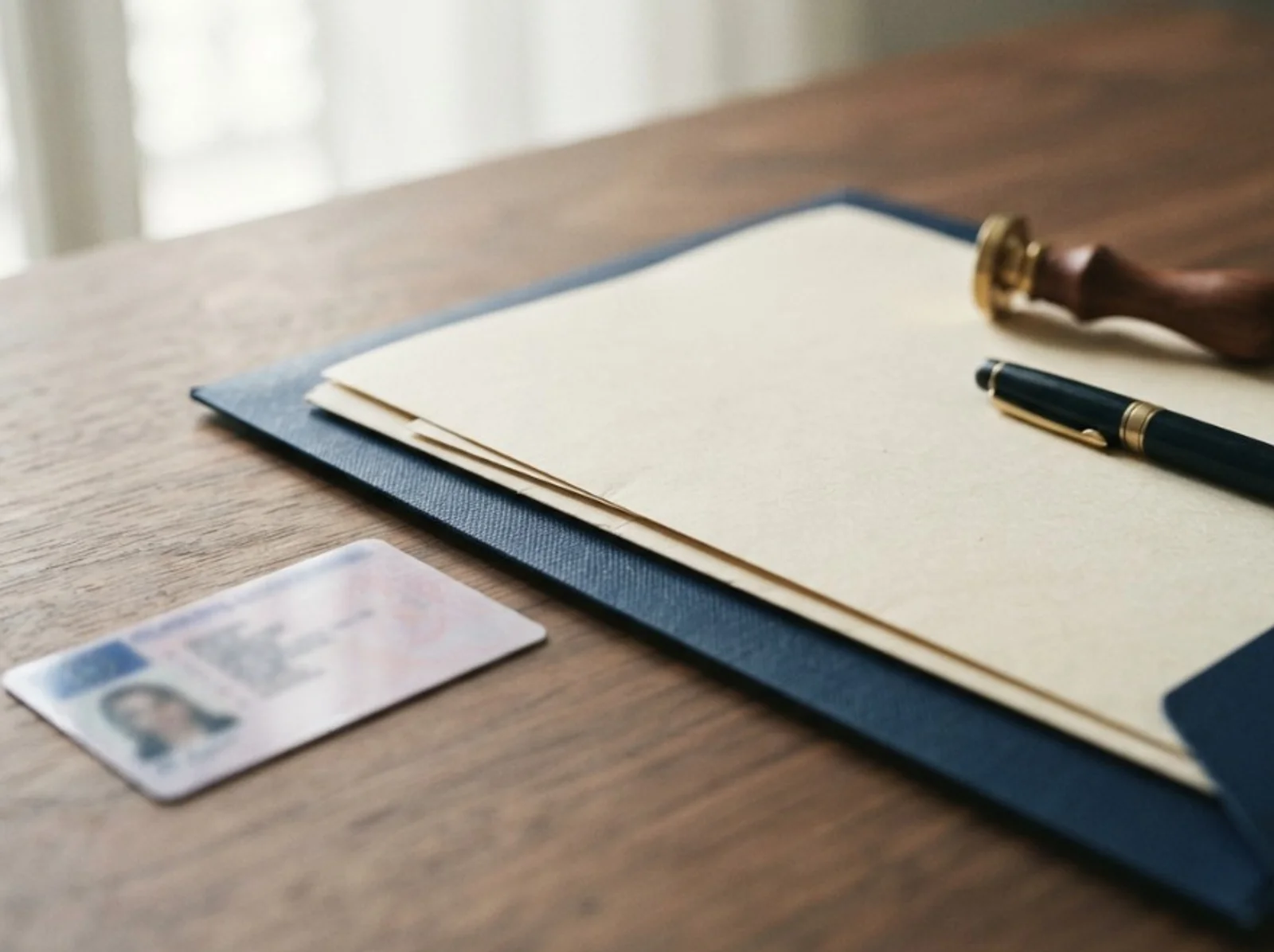 Licencia de conducir y documentos sobre un escritorio, preparados para una traducción al italiano